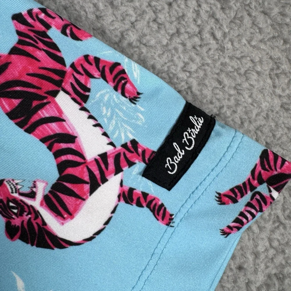 Bad Birdie Polo Mens Large Blue‎ Tiger Watch Print Performance Stretch Golf LOGO